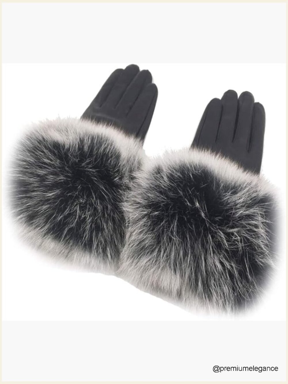 Luxury Lambskin Leather Gloves with Fox Fur Trim Fleece Lined Winter